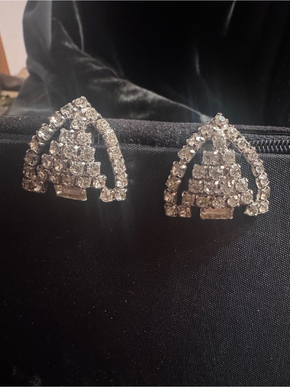 Crystal Triangle Clip-On Earrings - Silver Sparkle